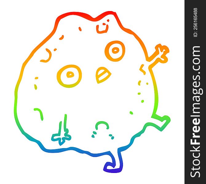 rainbow gradient line drawing of a cartoon rock falling