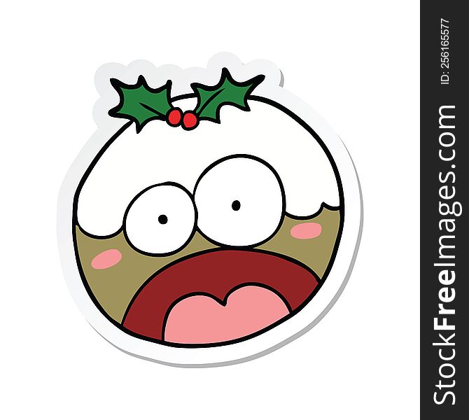 Sticker Of A Cartoon Shocked Chrstmas Pudding