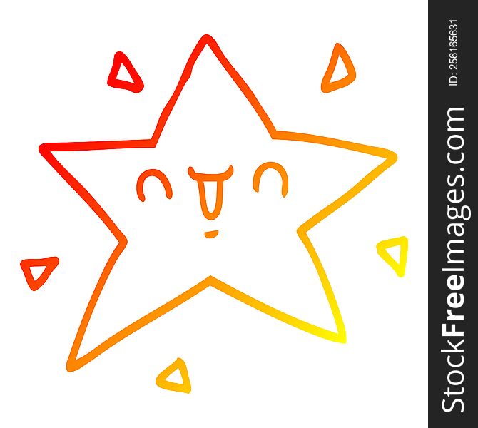 warm gradient line drawing of a cartoon happy star
