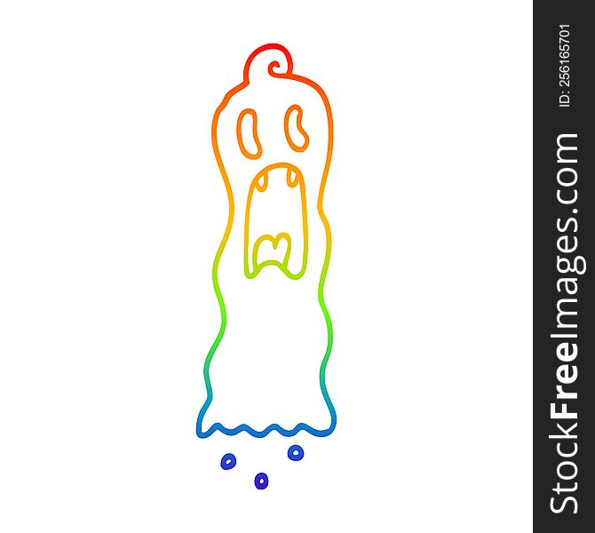 rainbow gradient line drawing of a cartoon spooky ghost