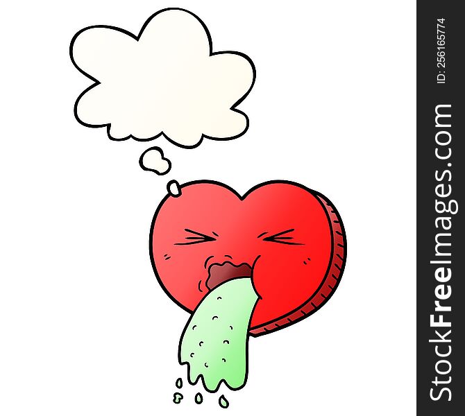 cartoon love sick heart with thought bubble in smooth gradient style