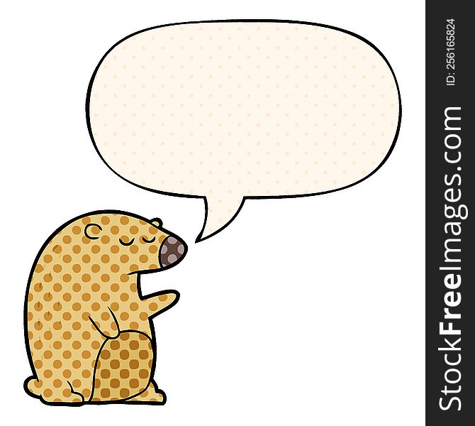 cartoon bear with speech bubble in comic book style