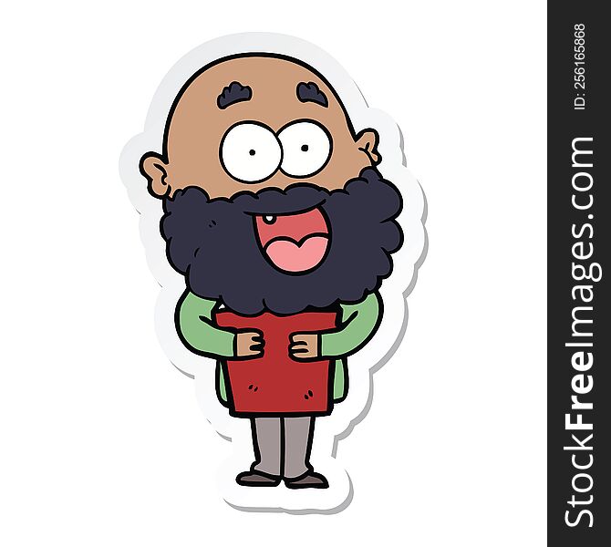 Sticker Of A Cartoon Crazy Happy Man With Beard And Book