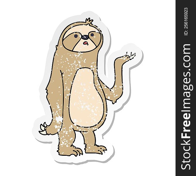 Distressed Sticker Of A Quirky Hand Drawn Cartoon Sloth