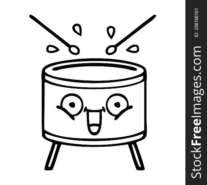 line drawing cartoon of a playing drum