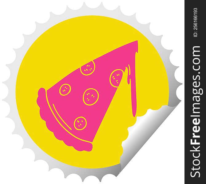 Quirky Circular Peeling Sticker Cartoon Slice Of Pizza