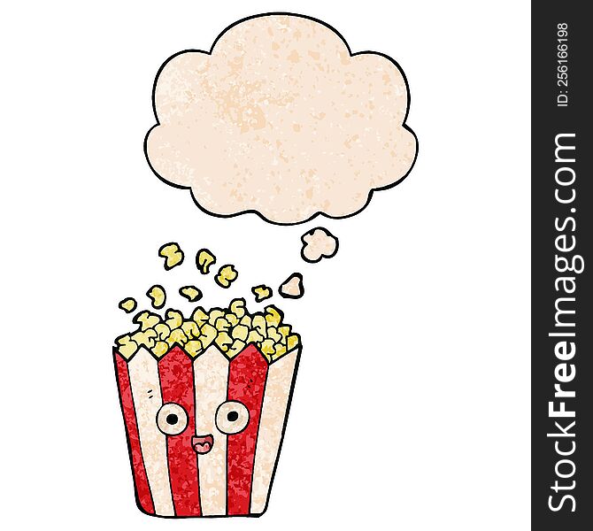 Cartoon Popcorn And Thought Bubble In Grunge Texture Pattern Style