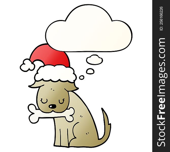 Cute Christmas Dog And Thought Bubble In Smooth Gradient Style