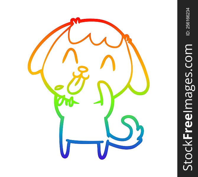 Rainbow Gradient Line Drawing Rude Dog Cartoon