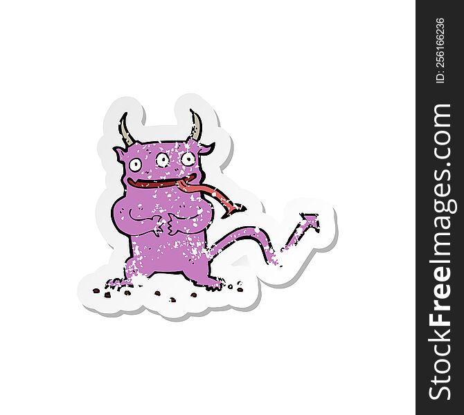 Retro Distressed Sticker Of A Cartoon Little Demon