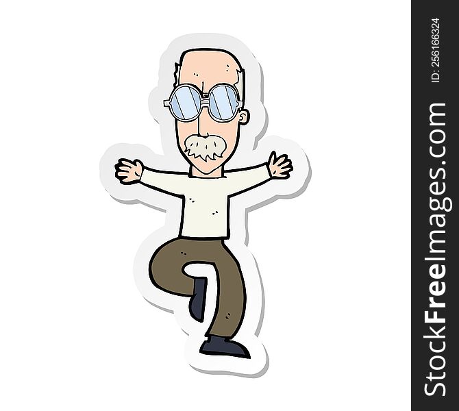 sticker of a cartoon old man wearing big glasses
