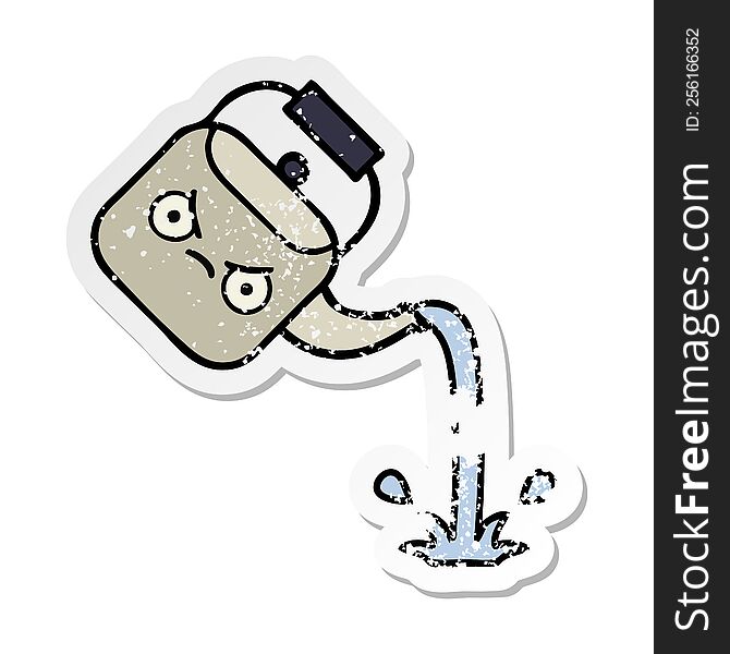 distressed sticker of a cute cartoon pouring kettle
