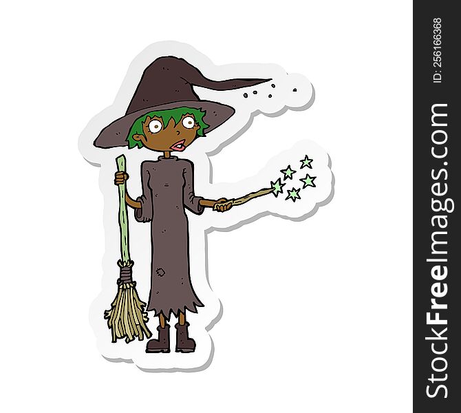 sticker of a cartoon witch casting spell
