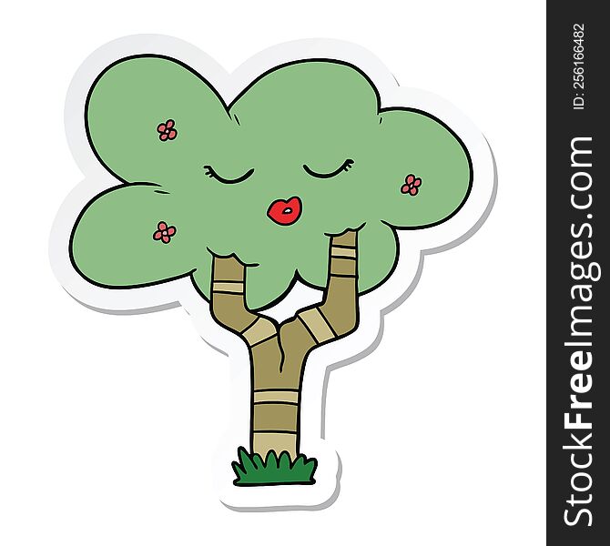 Sticker Of A Cartoon Tree With Face