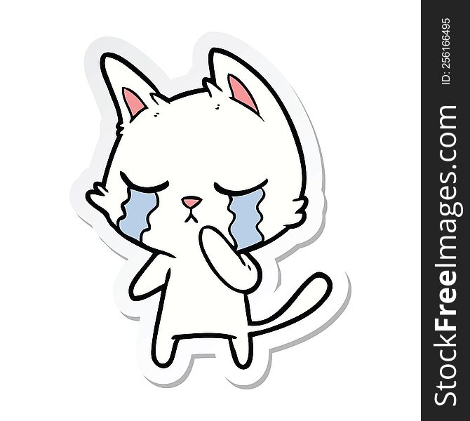 Sticker Of A Crying Cartoon Cat