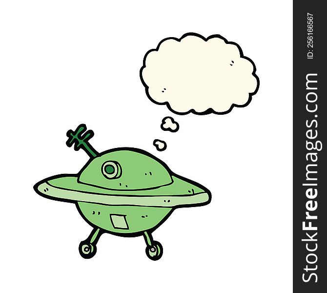 Cartoon Flying Saucer With Thought Bubble