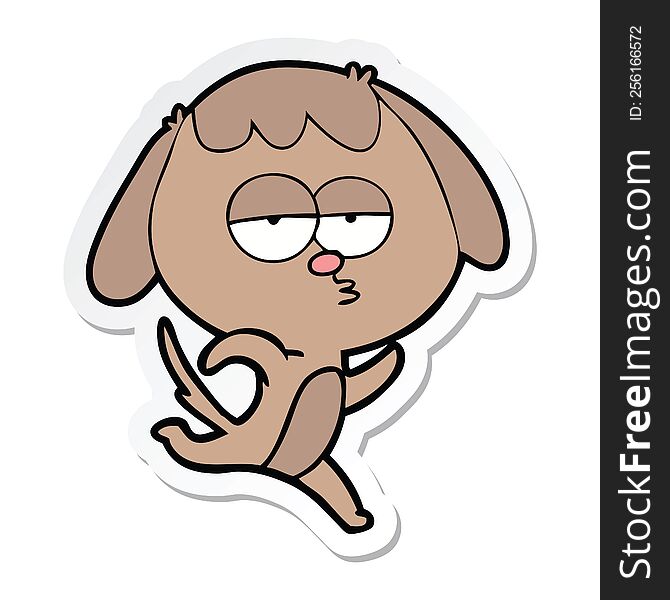 Sticker Of A Cartoon Bored Dog Running
