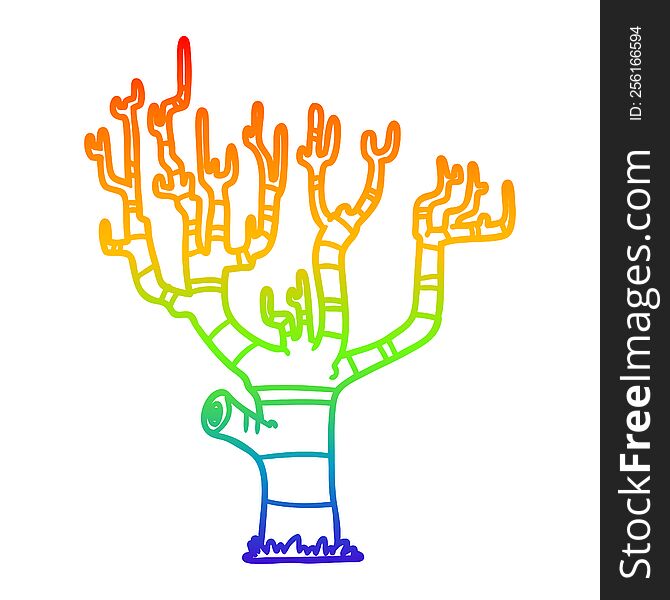 Rainbow Gradient Line Drawing Cartoon Winter Tree