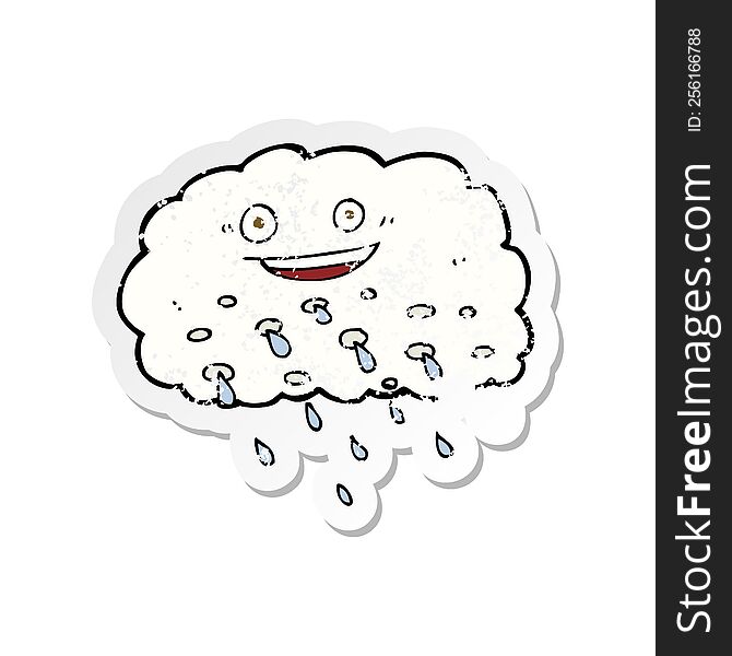 Retro Distressed Sticker Of A Cartoon Happy Raincloud