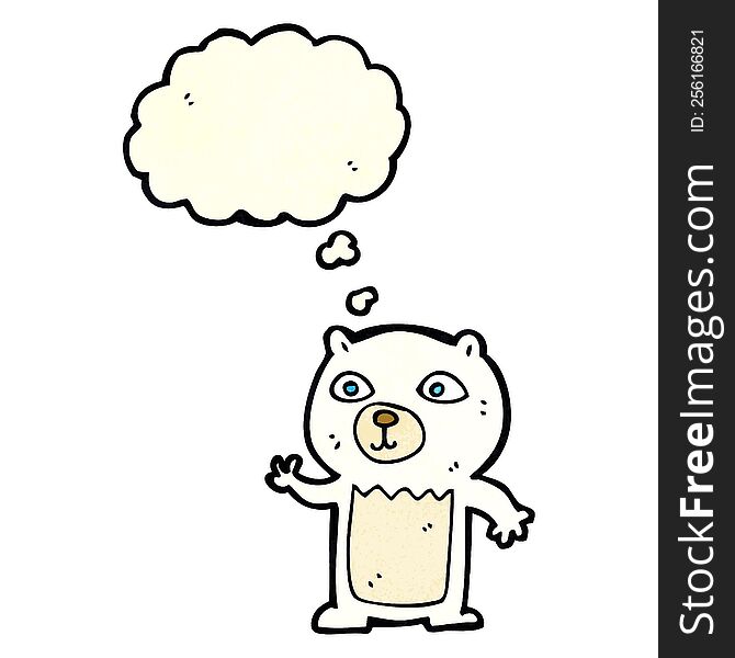 Cartoon Waving Polar Bear Cub With Thought Bubble