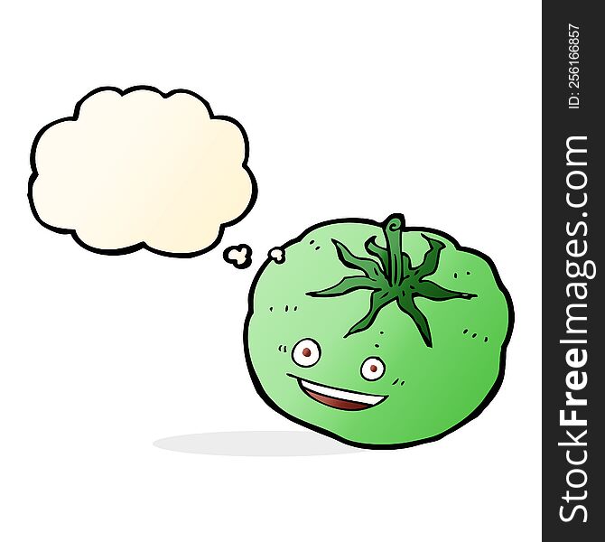 cartoon green tomato with thought bubble