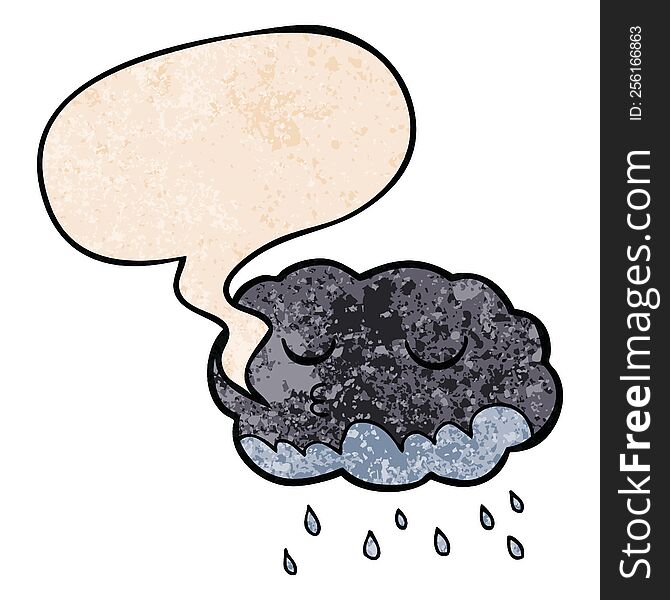 Cartoon Rain Cloud And Speech Bubble In Retro Texture Style