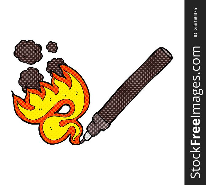Comic Book Style Cartoon Flaming Pen