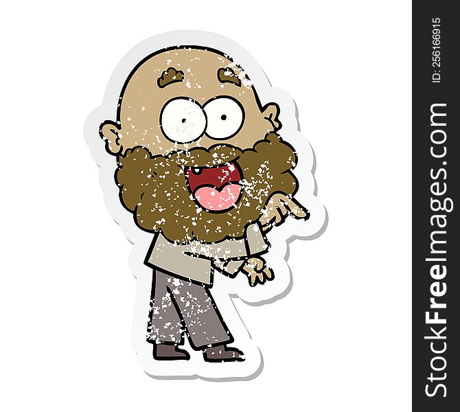 Distressed Sticker Of A Cartoon Crazy Happy Man With Beard