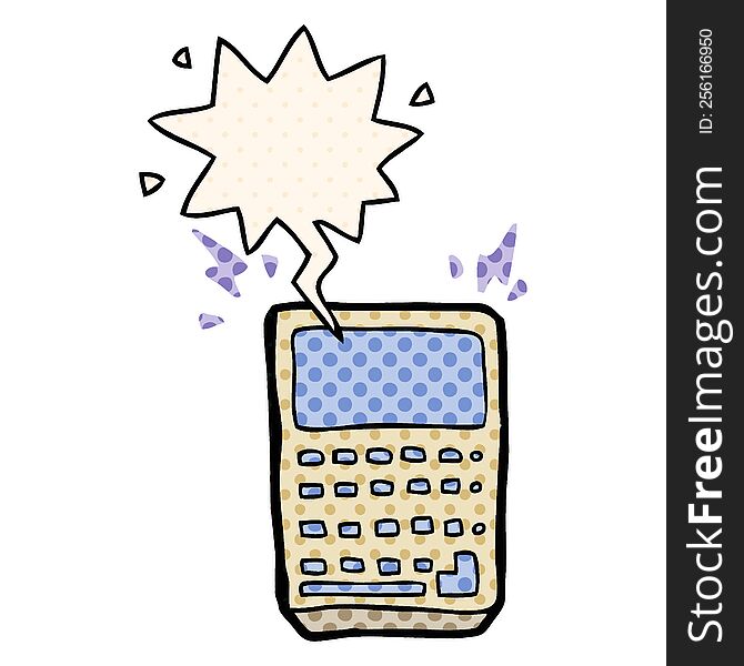 cartoon calculator and speech bubble in comic book style