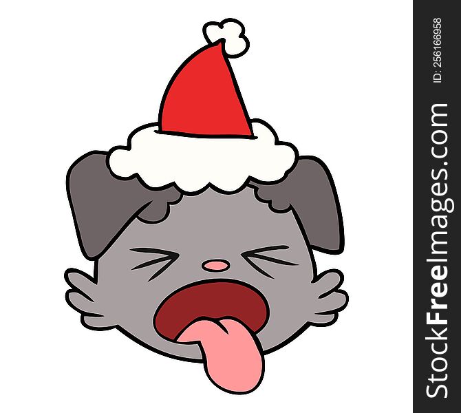 line drawing of a dog face wearing santa hat