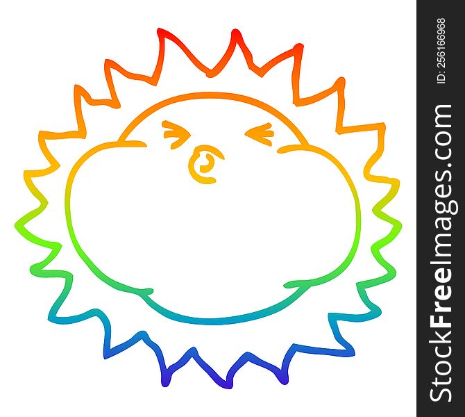 Rainbow Gradient Line Drawing Cartoon Shining Sun