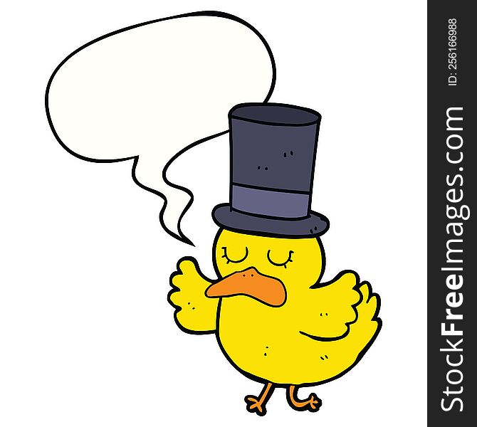 Cartoon Duck Wearing Top Hat And Speech Bubble