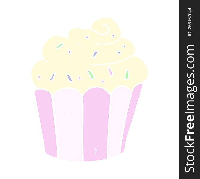 Flat Color Illustration Of A Cartoon Cupcake