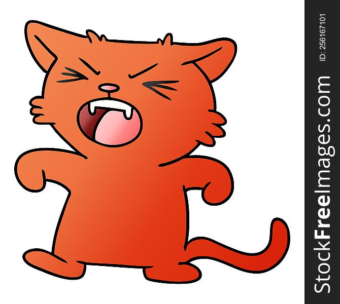 hand drawn gradient cartoon doodle of a screeching cat