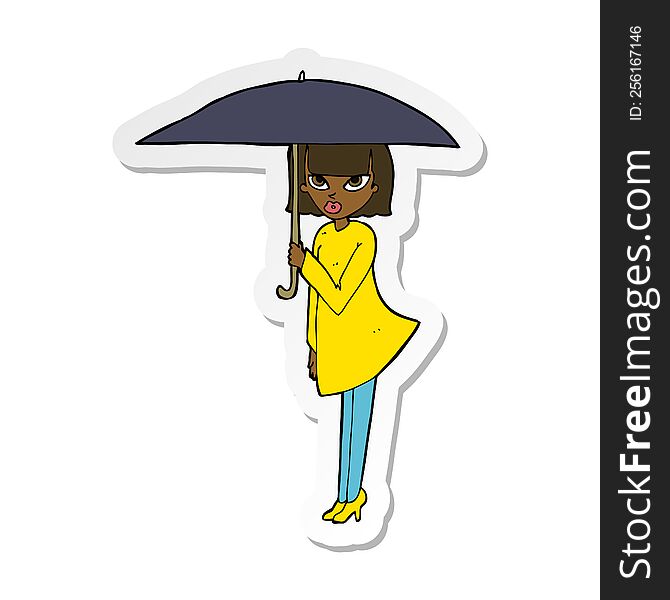 sticker of a cartoon woman with umbrella