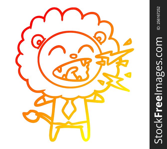 Warm Gradient Line Drawing Cartoon Roaring Lion Businessman