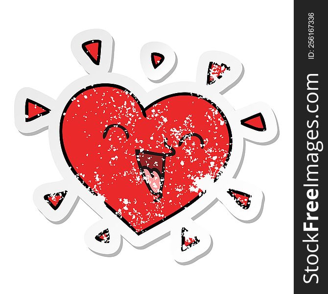 distressed sticker of a quirky hand drawn cartoon happy heart