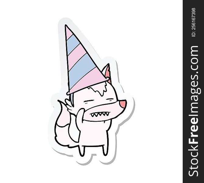 sticker of a cartoon wolf in party hat