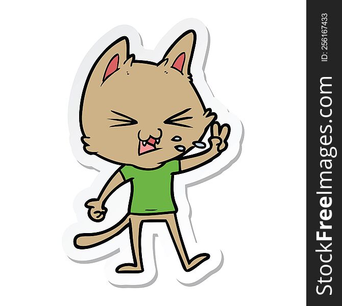 sticker of a cartoon cat hissing