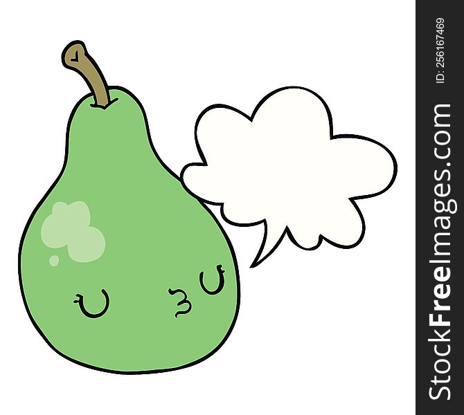 Cartoon Pear And Speech Bubble