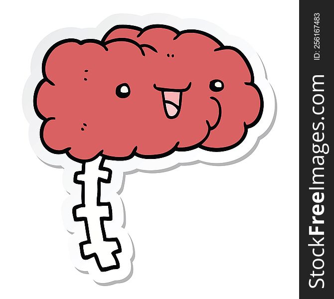 sticker of a happy cartoon brain