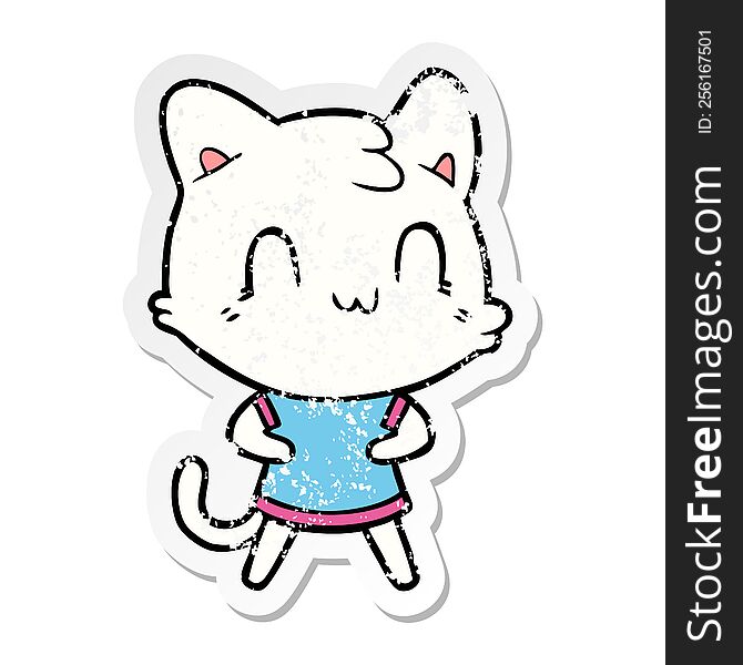 Distressed Sticker Of A Cartoon Happy Cat