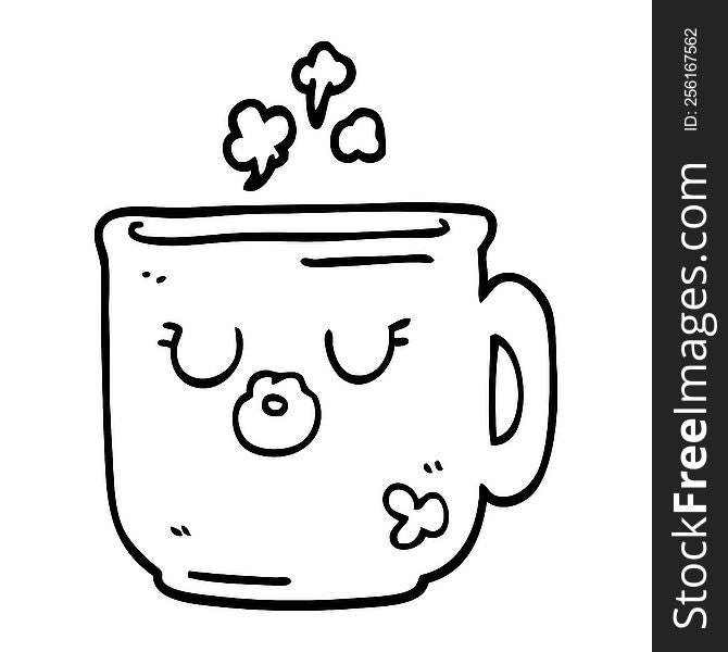 line drawing cartoon hot coffee mug