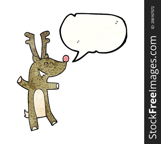freehand speech bubble textured cartoon reindeer