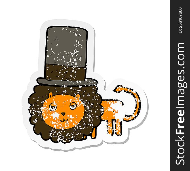 Retro Distressed Sticker Of A Cartoon Lion In Top Hat