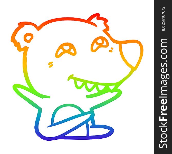 rainbow gradient line drawing of a cartoon bear showing teeth