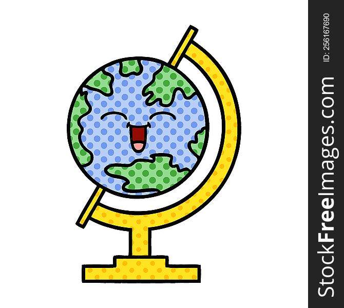 comic book style cartoon globe of the world