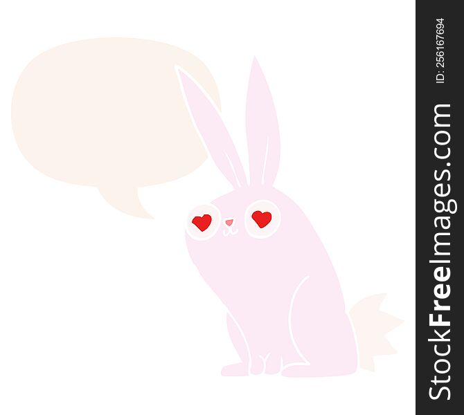cartoon bunny rabbit in love with speech bubble in retro style