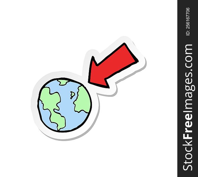 sticker of a cartoon arrow pointing at earth