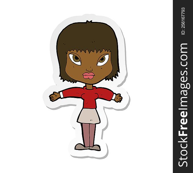 Sticker Of A Cartoon Woman With Outstretched Arms